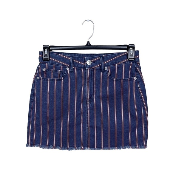 American Eagle Super Stretch Blue Denim Striped Hi Rise Mini Jean Skirt Size 6 - Picture 1 of 9